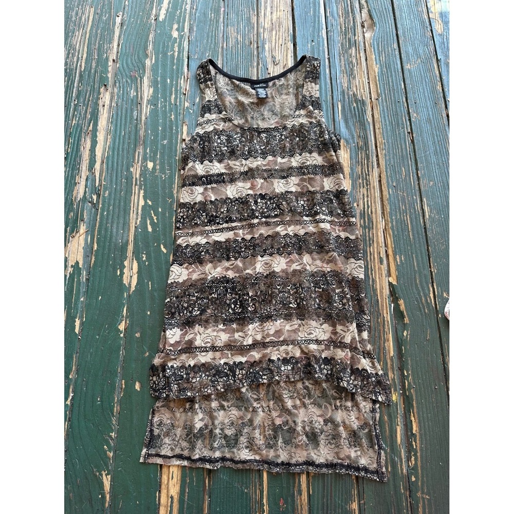 Rue21 Womens Brown Black Floral Lace High Low Sleeveless Tunic Tank Top Medium